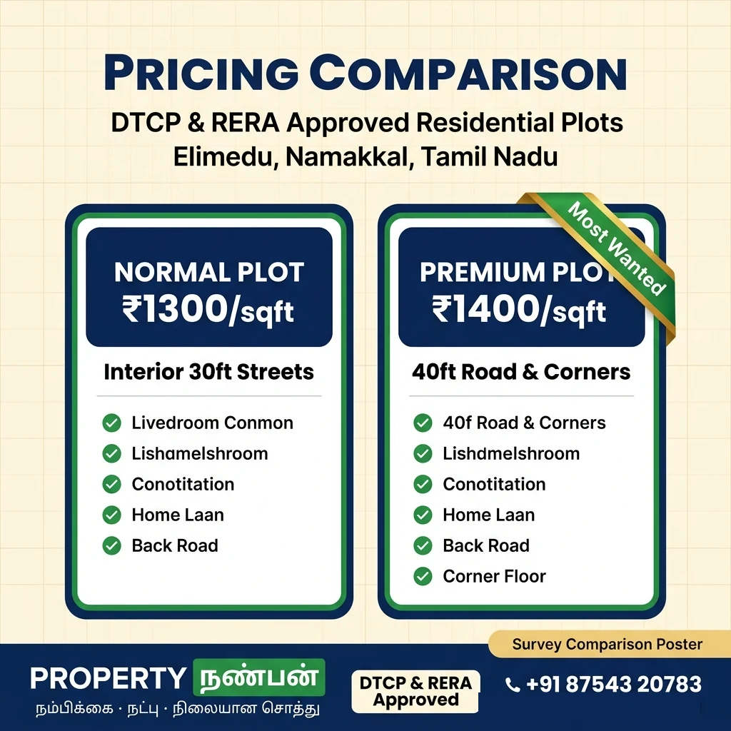 Normal vs Premium plot pricing — ₹1300 and ₹1400 per sqft